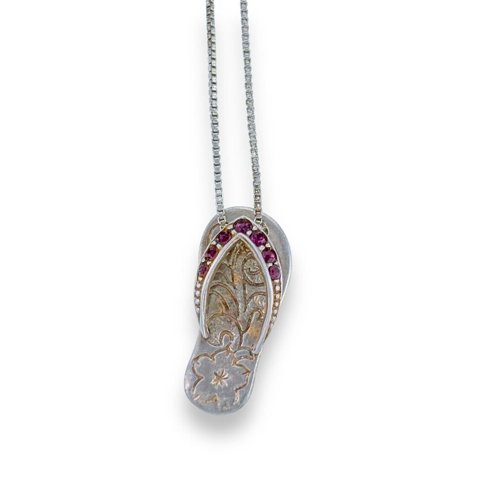 Sterling Silver 925 Pink Cubic Zirconia Alamea Flip Flop Pendant ONLY